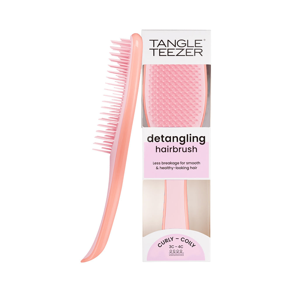 Escova Tangle Teezer The Ultimate Detangler Naturally Curly na cor laranja e rosa, apresentada na embalagem original.